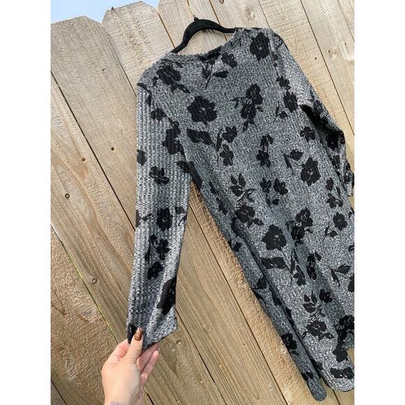 Apt. 9 Womens Sweater Dress grey Black Floral Ribbed Long Sleeve medium cottage - Picture 7 of 7